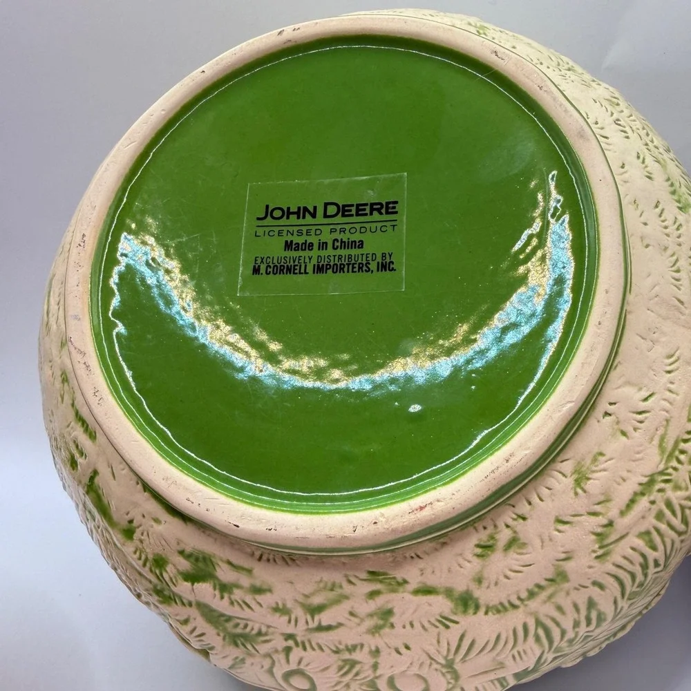 John‎ Deere Johnny Popper Tractor Ceramic Mixing Bowl Set with Figurine Green